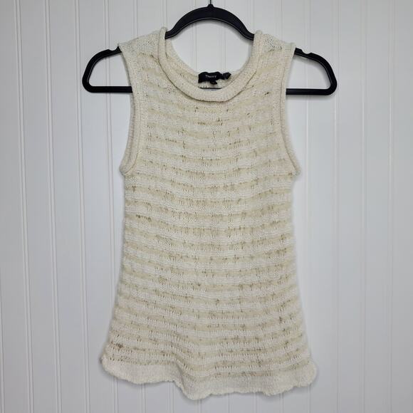 Theory Women's Striped Boat Neck Sweater Size M Sleeveless Merino Wool Alpaca - Picture 8 of 9